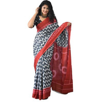 JALTHER Handicrafts Womens Ikat Hand Block Print Jaipuri Cotton Mulmul Saree with Blouse Piece_Multicolor 700
