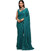 TRENDMALLS Womens Georgette Sequins Work Heavy Saree with Blouse Piece (Latest-sequins-party-wedding-sarees,Many Colors) (Morpeach)