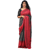 JALTHER Handicrafts Womens Ikat Hand Block Print Jaipuri Cotton Mulmul Saree with Blouse Piece (G37_Red)