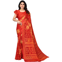 Winza Designer PS Brasso Gagan Red W Plain Chiffon sarees for women