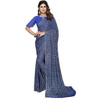 Yashika Womens Trendy Georgette Blue Color Saree with Blouse Material(SAHITA BLUE)