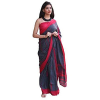 JALTHER Handicrafts Womens Ikat Hand Block Print Jaipuri Cotton Mulmul Saree with Blouse Piece - Grey