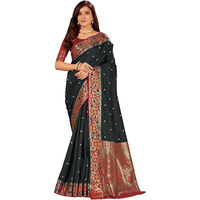 MANOHARI Womens Woven Silk Blend Saree with Blouse Piece (MN1210_Black)