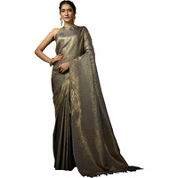 Vardha Womens Kanchipuram Art Silk Saree with Unstitched Blouse Piece - Zari Woven Work Sarees for Wedding (Asya Silk, 396, Grey)