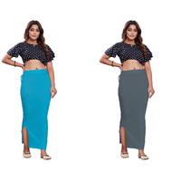 POOJARAN Microfiber Saree Shapewear,Petticoat,Skirts for Women, Cotton Blended Shape Wear for Saree with Drawstring(Rope) (FIROZI & Grey, S)