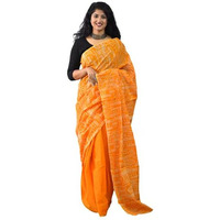 JALTHER Womens Ikat Hand Block Print Jaipuri Cotton Mulmul Saree with Blouse Piece -Orange_Jal129