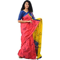 JALTHER Womens Ikat Hand Block Print Jaipuri Cotton Mulmul Saree with Blouse Piece -Pink_Jal286