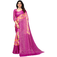 Winza Designer PS Brasso Hari Magenta W Plain Chiffon sarees for women