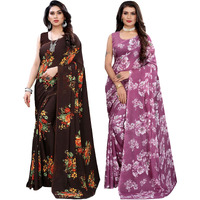 Satrani Womens Polyester Saree (1955ST345_2024ST566_Brown||Purple)