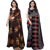 Satrani Womens Polyester Saree (1955ST345_1989ST385_Brown||Grey1)