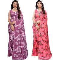 Satrani Womens Polyester Saree (2024ST566_1955ST344_Purple||Pink1)