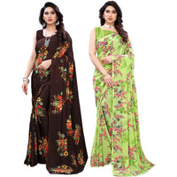 Satrani Womens Polyester Saree (1955ST345_1850ST172_Brown||Light Green)