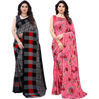Satrani Womens Polyester Saree (1989ST385_1850ST178_Grey||Pink)
