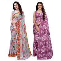 Satrani Womens Polyester Saree (1926ST306_2024ST566_Grey||Purple)
