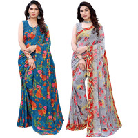 Satrani Womens Polyester Saree (1955ST350_1926ST306_Blue||Grey2)