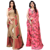 Satrani Womens Polyester Saree (1182ST117_1955ST344_Beige||Pink1)