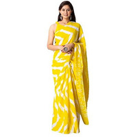 JALTHER Handicrafts Womens Ikat Hand Block Print Jaipuri Cotton Mulmul Saree with Blouse Piece - Yellow