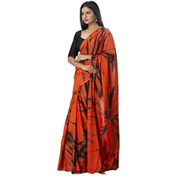 Jalther Handicrafts Womens Ikat Hand Block Print Jaipuri Cotton Mulmul Saree with Blouse Piece - Orange