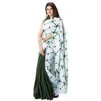 Jalther Handicrafts Womens Ikat Hand Block Print Jaipuri Cotton Mulmul Saree with Blouse Piece - White