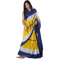 JALTHER Womens Ikat Hand Block Print Jaipuri Cotton Mulmul Saree with Blouse Piece -Yellow_Jal739