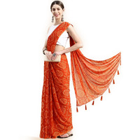 RANI SAAHIBA Womens Chiffon Bandhani Printed Saree Without Blouse (SSKR1955_Orange)