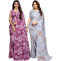 Satrani Womens Pure Georgette Saree (2024S566N_3112S2152N_Mauve Purple | Grey)