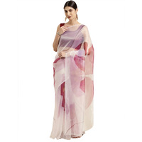Womanista Womens Crepe Saree with Blouse Piece (WM1312_Off White & Pink_Onesize_Off White, Pink)