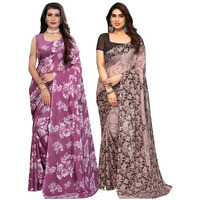 Satrani Womens Pure Georgette Saree (2024S566N_3112S2156N_Mauve Purple | Brown)