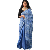 Jalther Handicrafts Womens Ikat Hand Block Print Jaipuri Cotton Mulmul Saree with Blouse Piece - Red