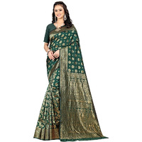 Sugathari Womens Banarasi Saree Pure Kanjivaram Silk Saree Soft new ladies 2023 Design Wear Pattu Sarees Latest Party Sari collections With Blouse Piece for Wedding sadi (SAM PARI-161 DARK GREEN)