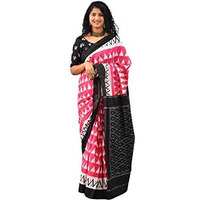 Jalther Handicrafts Womens Ikat Hand Block Print Jaipuri Cotton Mulmul Saree with Blouse Piece - Pink