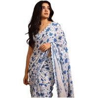 Sidhidata Womens Georgette Printed Saree With Unstitched Blouse Piece (Elephant White)