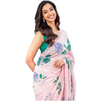Sidhidata Womens Georgette Floral Printed Saree With Unstitched Blouse Piece (Crew Pink_Pink_Free Size)