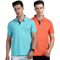 Lux Cozi Pack of 2 Pool Blue and Apricot Regular fit Half Sleeves Polo Neck T-Shirt for Men |Polo Casual Tshirt for Men | 100% Combed Cotton - Colour Fresh Quick Dry Ultra Soft (Size : XX-Large)