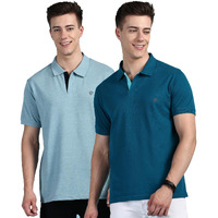Lux Cozi Pack of 2 Emerald and Pale Green Regular fit Half Sleeves Polo Neck T-Shirt for Men |Polo Casual Tshirt for Men | 100% Combed Cotton - Colour Fresh Quick Dry Ultra Soft (Size : Small)