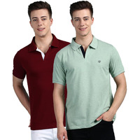 Lux Cozi Pack of 2 Maroon and Mint Green Regular fit Half Sleeves Polo Neck T-Shirt for Men |Polo Casual Tshirt for Men | 100% Combed Cotton - Colour Fresh Quick Dry Ultra Soft (Size : Large)