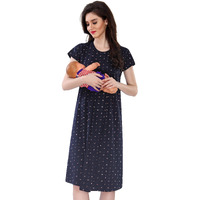 AV2 Womens Cotton Floral Printed Maternity Knee Length Feeding Nighty (Navyblue Small)