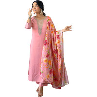Naixa Womens Pink Rayon Blend Embroidered and Printed Straight Kurta with Rayon Blend Pant and Chinon Printed Dupatta Sets (NX-508-Pink-M)