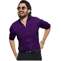 Pinkmint Casual Shirt for Men Stylish Mens Shirt Soild Regular Fit Long Sleeve Formal Wear Purple
