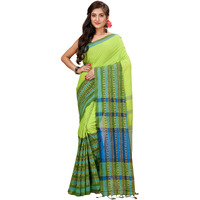Laxmi Handloom Womens Traditional Bengal Handloom Begampuri Cotton Saree (Parrot Green)