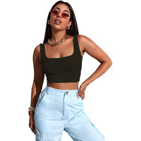 Sugathari Womens & Girls Solid Ribbed Boat Neck Sleeveless Crop Tops for Women (Top 36 Black L)