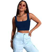 Sugathari Womens & Girls Solid Ribbed Boat Neck Sleeveless Crop Tops for Women (Top 36 N Blue S)