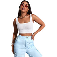 Sugathari Womens & Girls Solid Ribbed Boat Neck Sleeveless Crop Tops for Women (Top 36 White L)