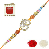 Riddhika Ventures Glorious Gold Plated Auspicious and Diamond Ring Rakhi with Roli Chawal and Greeting Card (N1)