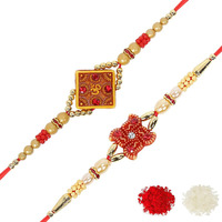 Riddhika Ventures Stylish Kundan and AD Ring Rakhi (Set of 2) (Bracelet) with Roli Chawal and Greeting Card (A1C1)