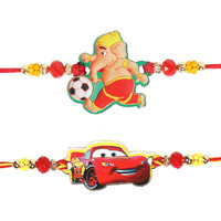 Riddhika Ventures Stylish Kids Rakhi Bracelet (Set of 2) with Roli Chawal and Greeting Card (P14P15)