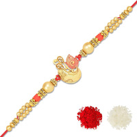 Riddhika Ventures Glorious Gold Plated Om and Diamond Ring Rakhi (Bracelet) with Roli Chawal and Greeting Card (K5)