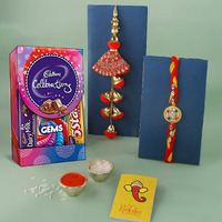 Rakhi for Brother Bhabhi with Cadbury Celebration Chocolates Pack, Rakhi Gift for Bhaiya Bhabhi with Rakshabandhan Greeting Card, Stone Studded Beaded Floral Rakhi for Brother Bhabhi with Cadbury,