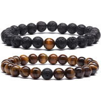 Young & Forever Gift Rakhi for Brother Mens Beaded Bracelets Lava Rock Stone Beads for Women Anxiety Volcanic Lava Bracelet Long Distance Relationships Tiger Eye Couples Bracelets Set of 2 Gift