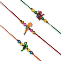 Prapti Handicrafts Handmade Wooden Bird Beads Rakhi for Brothers/Kids combo of (Pacl of 3)